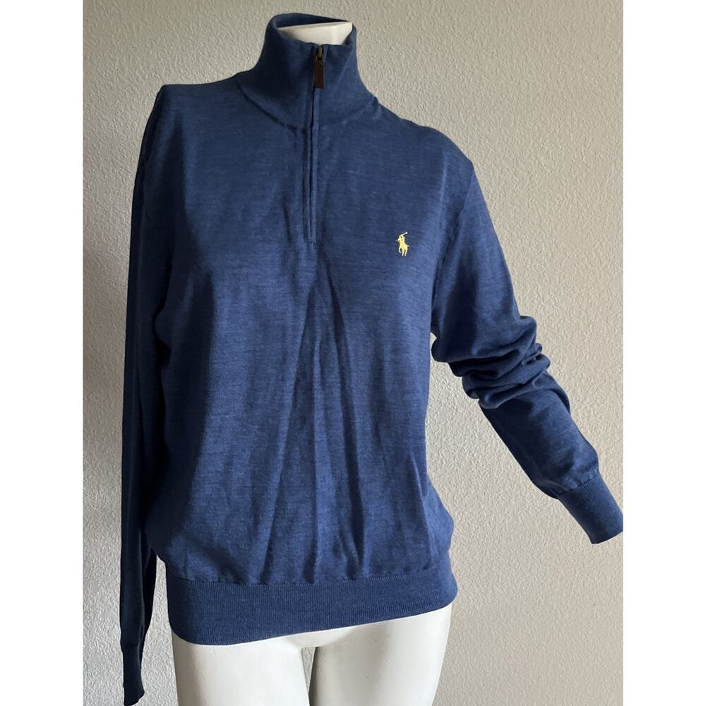 Polo Ralph Lauren Merino Wool Quarter Zip Sweater Heathered Blue M Italian Yarn - Picture 15 of 16